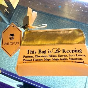Wildfox Makeup Bag Pink Canvas & Gold Faux Leather w/ Bow - NWT